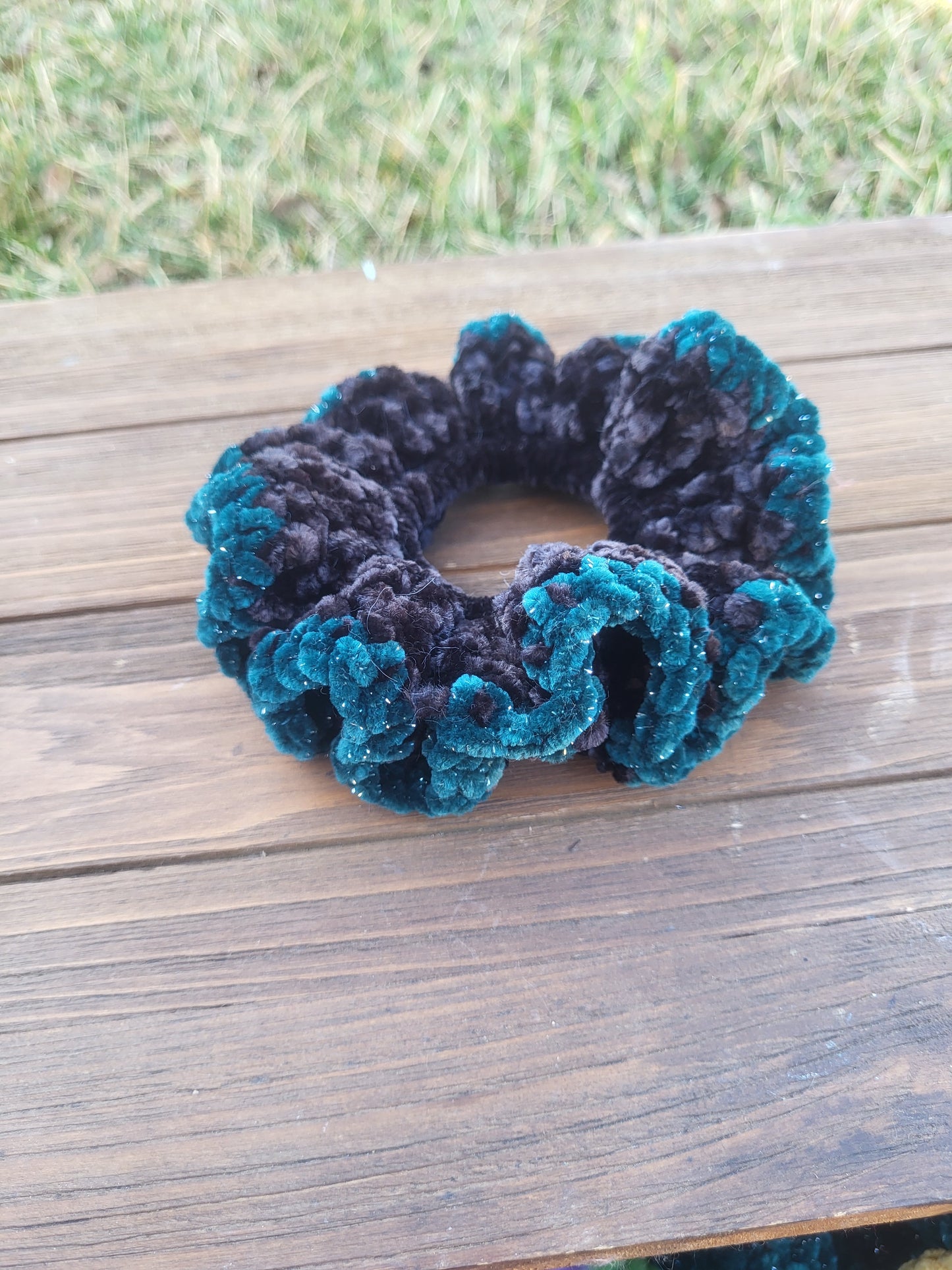 Black and Sparkle Green Scrunchie