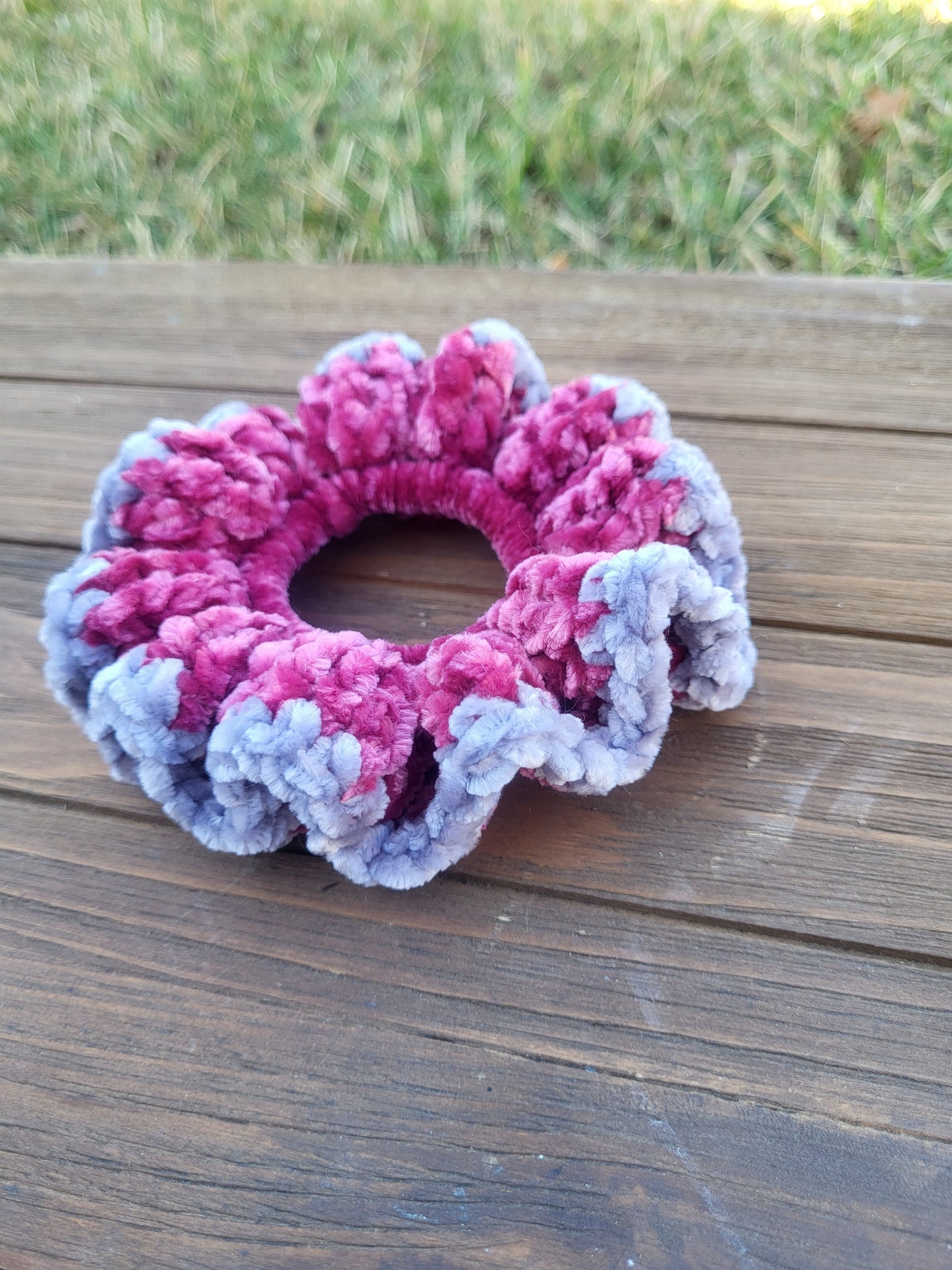 Silver and Pink Velvet Scrunchie